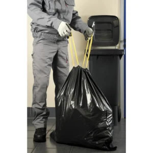 200 bolsas de basura negro de 100 litros con certificado NF con cierre de cordón — Producto en uso