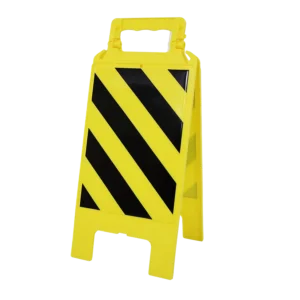 Caballete de señalización temporal amarillo negro de polipropileno, 275 x 600mm. — Imagen del producto