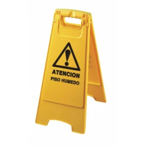 Caballete señal suelo mojado en plástico ABS color amarillo — Imagen del producto