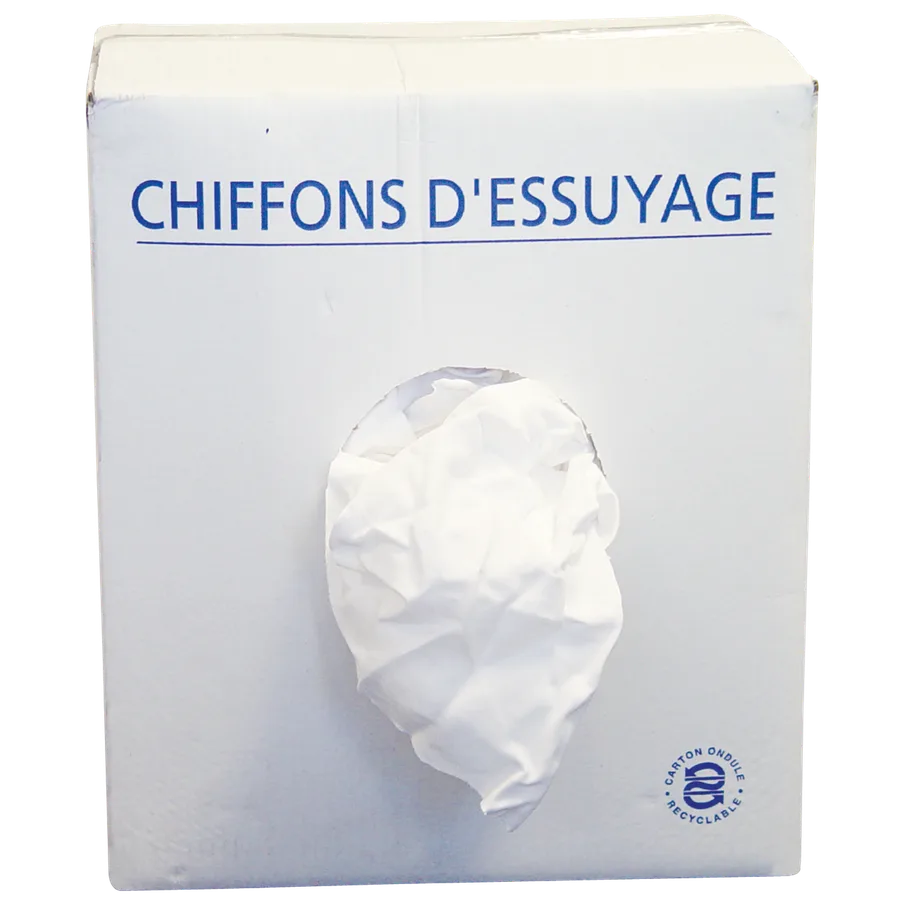 Caja de 10 kg de trapos textiles hechos de sábanas blancas de algodón. — Imagen del producto