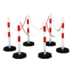 Conjunto de postes de cadenas rojas y blancas. — Imagen del producto