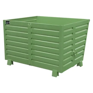 Contenedor basculante verde de 1500 litros en chapa de acero, 120 x 150 x 100 cm — Imagen del producto