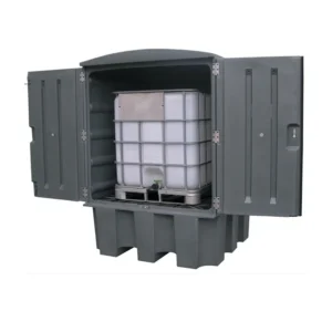 Contenedor con retención de polietileno gris con puertas batientes de 1100 litros para 1 IBC. — Imagen del producto