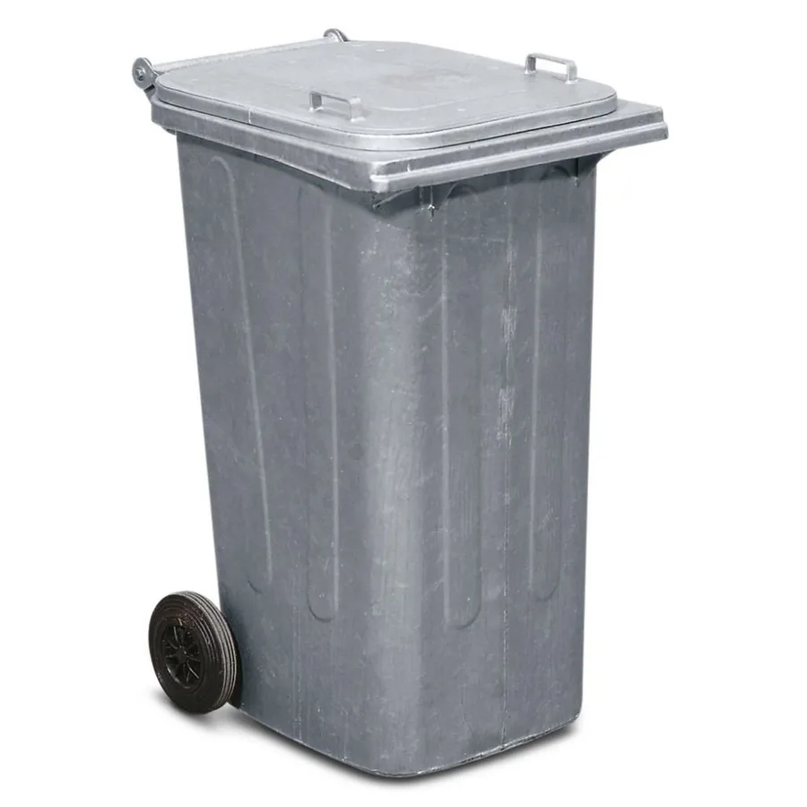 Contenedor de basura en acero galvanizado de 240L con 2 ruedas, 74x60x106 cm — Imagen del producto