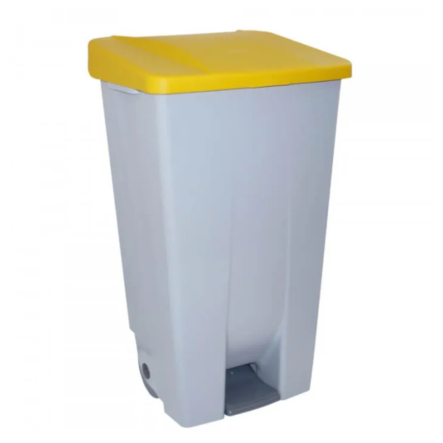 Contenedor de reciclaje de tapa amarilla de 120L con pedal y ruedas, 51x43x88 cm — Imagen del producto
