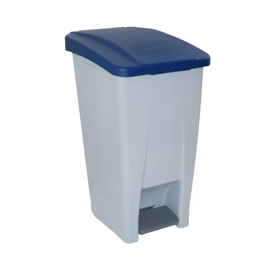 Contenedor de reciclaje de tapa azul de 60L con pedal y ruedas, 49x38x70 cm — Imagen del producto