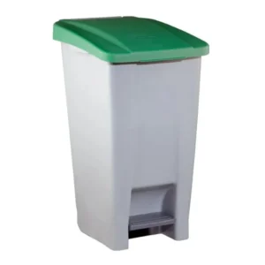 Contenedor de reciclaje de tapa verde de 60L con pedal y ruedas, 49x38x70 cm — Imagen del producto