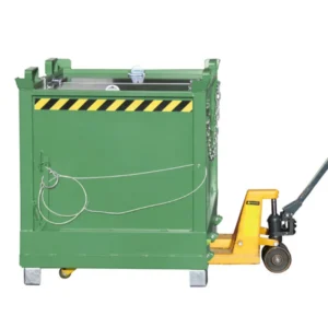 Contenedor naranja con apertura inferior para descarga de 750L, 84x125x116 cm — Detalle del producto