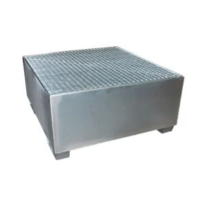 Cubeto de retención de acero galvanizado de 880L para 4 bidones, rejilla galvanizada. — Imagen del producto