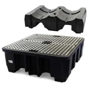 Cubeto de retención de polietileno de 485L con soporte para 2 bidones acostados. — Imagen del producto