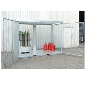 Jaula de rejilla monobloque con suelo de chapa para 16 botellas de gas. — Imagen del producto