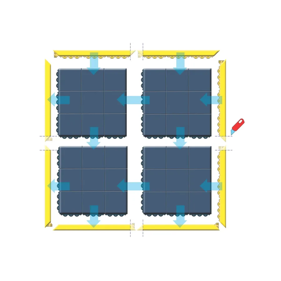Losetas modulares Cushion-EaseTM de caucho para uso intensivo de 91cm x 91cm. — Esquema técnico
