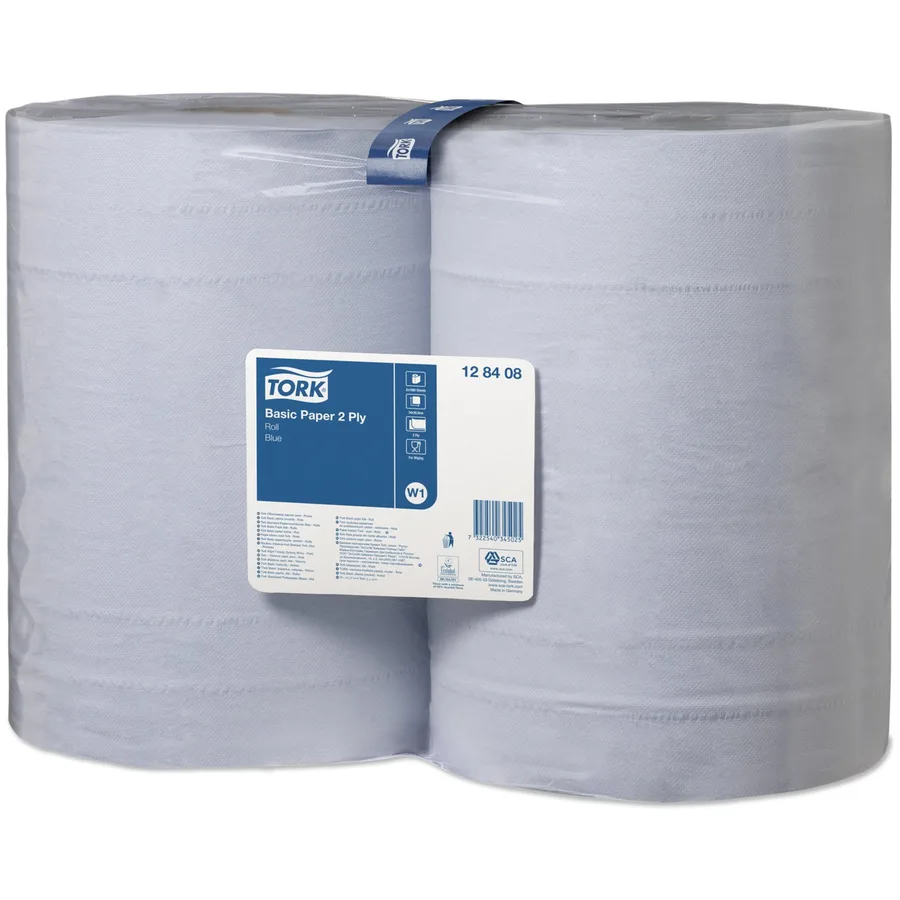 Lote de 2 rollos de papel de limpieza azul con 1000 hojas gofradas. — Imagen del producto