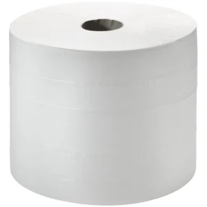 Lote de 2 rollos de papel de limpieza blanco con 1500 hojas gofradas. — Imagen del producto