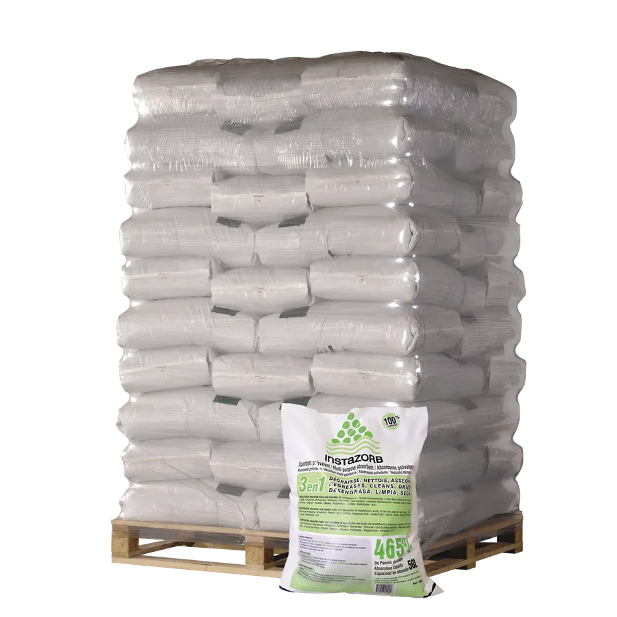 Palet de 60 sacos de 30 litros de absorbente mineral universal Instazorb. — Imagen del producto