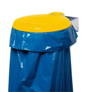 Soporte mural amarillo para bolsas de basura con capacidad de 110 litros. con tapa de plástico. — Imagen del producto