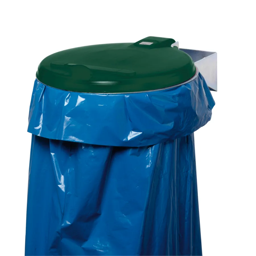 Soporte mural verde para bolsas de basura con capacidad de 110 litros. con tapa de plástico. — Imagen del producto