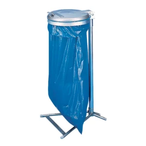 Soporte sobre pie azul para bolsas de basura de 110l con tapa de plástico — Imagen del producto