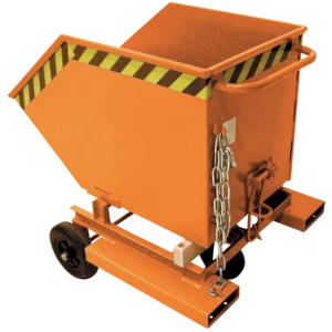 Volquete basculante naranja 1000L con entradas para carretillas, 142x134x129 cm — Imagen del producto