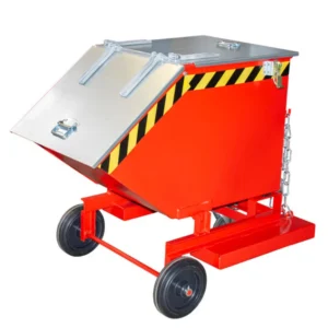 Volquete basculante naranja 1000L con entradas para carretillas, 142x134x129 cm — Detalle del producto