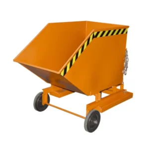 Volquete basculante naranja de 600L con entradas para carretillas, 140x107x122cm — Imagen del producto