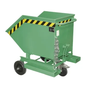 Volquete basculante verde de 250L con entradas para carretillas, 112x82x99 cm — Imagen del producto