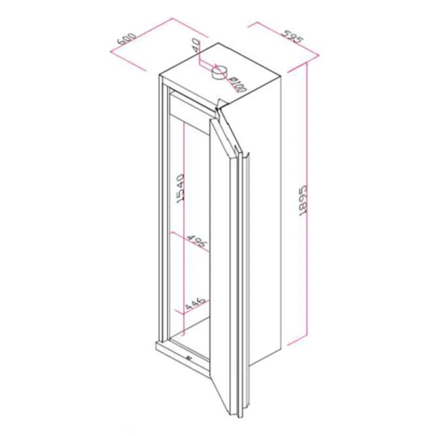 Armario RF90 de 2 compartimentos: inflamables y ácidos/bases, 60 x 60 x 195 cm — Esquema técnico