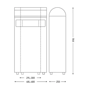 Cenicero exterior de 3L con contenedor de 29L en acero galvanizado, 30x25x99 cm — Esquema técnico