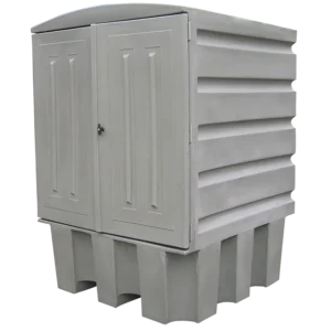 Contenedor con retención de polietileno gris con puertas batientes de 1100 litros para 1 IBC. — Vista del producto